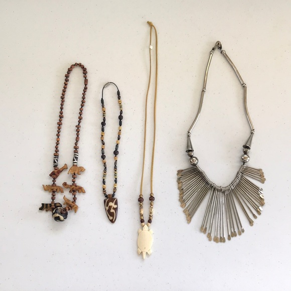 Vintage Jewelry - African Themed Silver & Bone Ivory Necklace lot